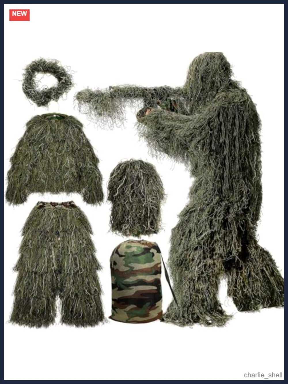 5-in-1 Ghillie Suit 3D Camouflage Hunting Suit Jacket Pants Hood